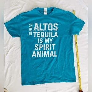 FUN Olmeca Altos unisex teal/white “Tequila is my spirit animal” tshirt.